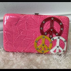 Peace sign clutch bright pink